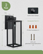 LITFIT 2-Pack Dusk to Dawn Outdoor Wall Light Fixtures, 14'' Die-Casting Aluminum Outside Garage Wall Sconce, Hardwired Porch & Patio Lights, Minimalist Matte Black, Bulbs Not Included