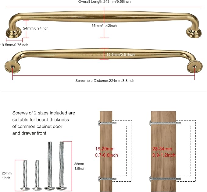 SAILING 5 Pack Cabinet Handles-8.81"/224mm Screw Spacing Champagne Bronze Furniture Hardware Handles for Kitchen Cabinets Bedroom Dresser Wardrobe Cabinet Pulls