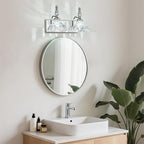 Vintage Bathroom Vanity Light, 2-Light Brushed Nickel Vanity Lighting Fixture with Flower Glass Shade, Bathroom Lighting Fixtures Over Mirror