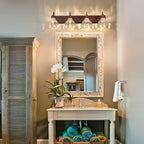 EDISLIVE Vintage Vanity Light for Bathroom ORB 4-Light Bath Wall Light Fixture with Clear Flower Glass Shades 36.22" E12 Antique Wall Sconce for Bedroom Hallway Living Room Vanity Mirror