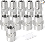 GASHER 10PCS 304 Stainless Steel Pipe Fitting, Hex Nipple Hex Coupling, 1/4" x 1/4" NPT Male Thread Pipe, 1/4Inch x 1/4Inch NPT Female Thread Pipe