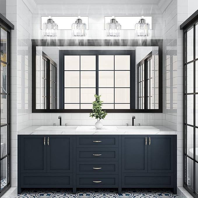 Aipsun Bathroom Vanity Lighting Fixtures Crystal Vanity Lights for Bathroom 2 Lights Stainless Steel Wall Lighting Fixtures(Exclude Bulb)