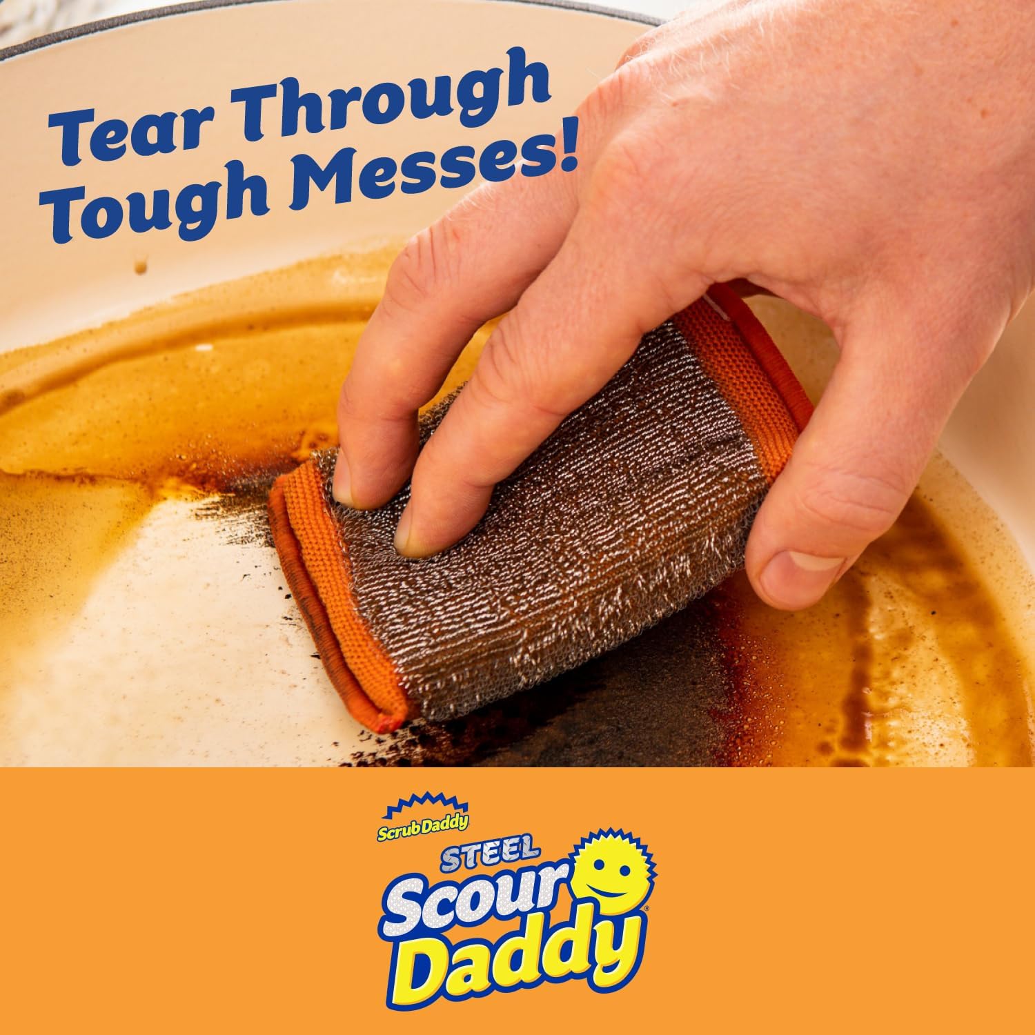 Scrub Daddy Steel Scouring Pad Scrub Sponges - Stainless Steel Scour Daddy - Stainless Steel Fibers Do What Scrubbing Sponges Can't - Durable, Shred-Resistant Scrubbing Pads - 2 Count (6 Pack)