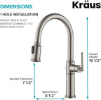 KRAUS Sellette Traditional Spot Free Stainless Steel Single Handle Pull-Down Kitchen Faucet with Deck Plate and Soap Dispenser, KPF-1682SFS-KSD-80SFS