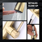 WEWE Brushed Gold Kitchen Faucet with Pull Down Sprayer, Single Handle Gold Kitchen Sink Faucet Stainless Steel Brass Copper Commercial RV 1 or 3 Hole, Champagne Bronze