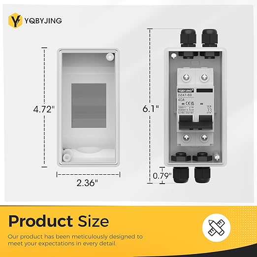 DC Solar Panel Disconnect Switch 40 Amp Miniature Circuit Breaker Box 1000V 2 Poles with IP65 Waterproof UV-Proof Box for Outdoor Solar PV Homes Battery