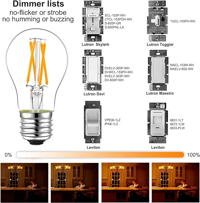 LiteHistory Dimmable E26 led Bulb 6W Equal 60 watt Vintage LED Edison Bulb AC120V 2700K A15 LED Bulb for Ceiling Fan Light Bulbs,Appliance Bulb and Refrigerator Light Bulb 600LM Clear Medium 6Pack