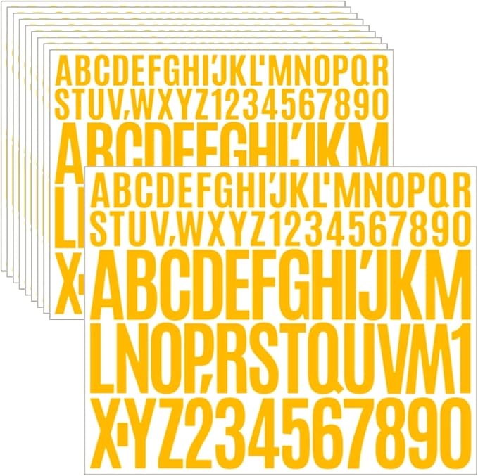 10 Sheets 780 Pcs Vinyl Letter and Number Stickers - Waterproof, Self-Adhesive Alphabet for Mailbox, Door, Window, Cars, Boats, Address(Orange, 1in & 2in)