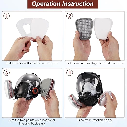 Full Face Reusable Gas Mask - Respirator Mask Survival Nuclear and Chemical with Filters,Organic Vapor Gas Mask for Polishing,Welding,Painting,Dust