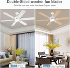 56inch Modern White Ceiling Fans with Lights and Remote/App Control, Dimmable LED, Reversible DC Motor, Noiseless, 6 Double-side Blade Low Profile Ceiling Fan for Livingroom Indoor/Outdoor Use