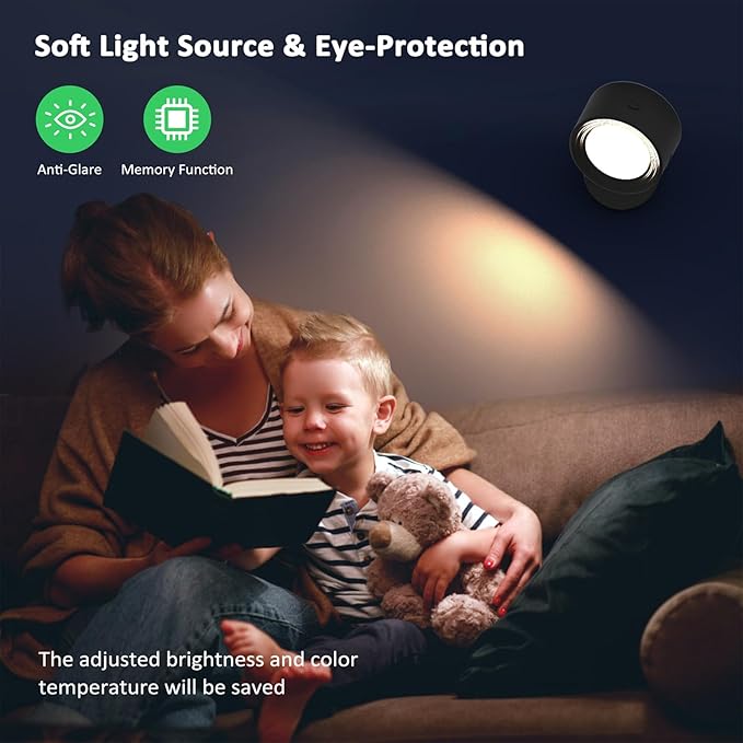 LED Wall Lights, Wall Lamp 3 Color Temperatures & Dimmable Magnetic 360° Rotation with Remote, Wall Sconces 2 Pcs with 3000mAh Rechargeable Battery, Cordless Wall Light for Reading Bedside Hallway