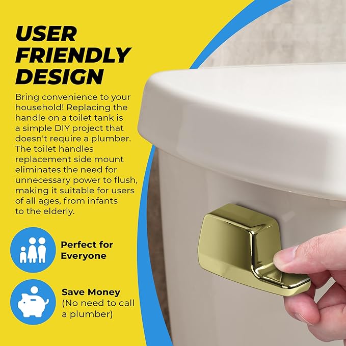 Universal Side Mount Toilet Handle Tank Flush Lever - Modern Durable Toilet Bowl Handles Side Mount - Also Replaces Eljer Toilet Handle & THU004-CP Toto Toilet Handle Replacement (Brass Polished)