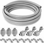 (1/2" Dia * 25 Feet) Yariwiz Flexible Electrical Conduit Liquid Tight PVC Conduit Kit with 3 PCS Coupling, 3 PCS Elbow and 7 PCS Strap, Sealtight Seal Flex Liquidtight Wire Outdoor Non Metallic Grey