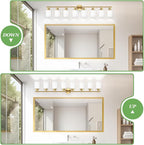 8-Light Vanity Lights, Brushed Gold Bathroom Light Fixture with Striped Textured Milky White Glass Shade, Modern Vanity Lighting Fixture for Bathroom Wall Light Over Mirror, E26 Wall Sconce