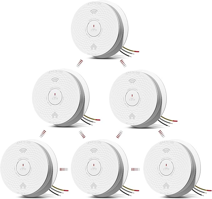 Hardwired Interconnected Smoke and Carbon Monoxide Detector Combo, 2 in 1 Smoke and CO Detector with 2 AA Batteries Back Up, AC Smoke and CO Alarm, Voice Alert, Self-Check, 6 Pack
