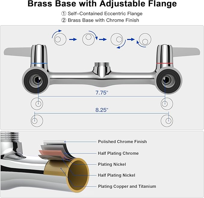 Commercial Faucet with Sprayer for Kitchen Staff : Akwadu Wall Mount Commercial Faucet with Pre Rinse Sprayer 8" Center - 21 Inch Pre Rinse Faucets with 8" Add-On Swing Spout for Dishwashers