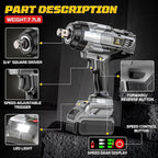 Cordless Impact Wrench 3/4 inch compatible with Dewalt 20V Battery, Cerycose1850ft-lbs (2500N.m) Brushless Electric Impact Gun, High Torque Impact Driver, Bare Tool Only, Heavy-Duty Automotive
