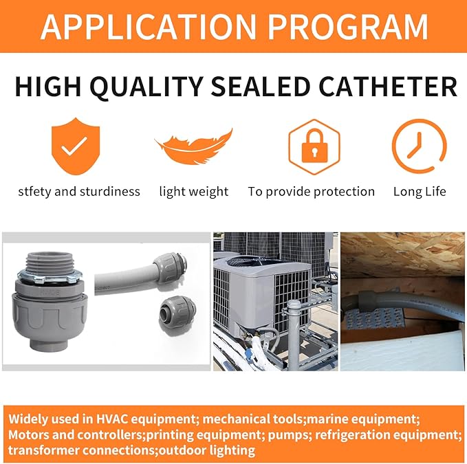 30Pcs 1/2 Inch Liquid Tight Connector PVC Electrical Conduit Fittings Straight 180 Degree Flexible Conduit Connector for Home Kitchen Bathroom Tube Tool Supplies,UL Listed