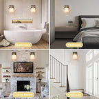 1 Light Modern Bathroom Light Fixtures Over Mirror, Black Gold Vanity Lights for Bathroom Wall Sconces with Milky White Glass Shades, E26 Socket (Bulbs Not Included)