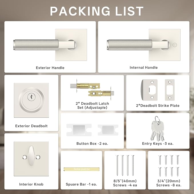 Amerdeco Front Door Lock Set with Double Cylinder Deadbolt, Exterior Entry Door Lever, Heavy Duty Entry Door Locksets for Left or Right Hand Exterior Door（Brushed Satin Nickel 1 Pack）