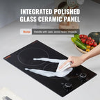 VEVOR Electric Cooktop, Built-in Electric Stove Top, with Glass Panel, Knob Control, 11 Heat Levels, for Diverse Cooking Requirements (12inch-2burners/110V)