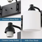 Milk Glass Vanity Lights for Bathroom, 2 Light Matte Black Bathroom Light Fixtures Over Mirror, Ceramic E26 Sockets Wall Mounted