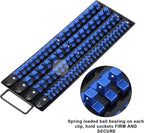 CASOMAN 80-Piece Heavy Duty Socket Organizer Tray, 1/4-Inch, 3/8-Inch, 1/2-Inch,Premium Quality Socket Holders,Black Rails with Blue Clips, Best Unique Tool Gift for Men