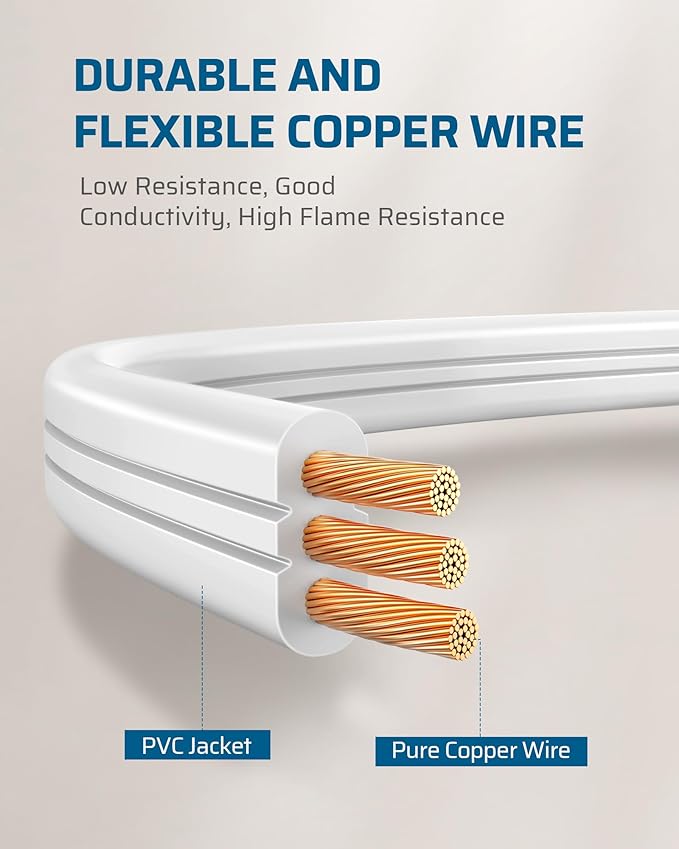 DEWENWILS 3 Outlet Extension Cord with Flat Plug, 1FT 16/3 Awg Grounded Power Cable for Indoor Use, SPT-3 Cord, White, ETL Listed, 2 Pack