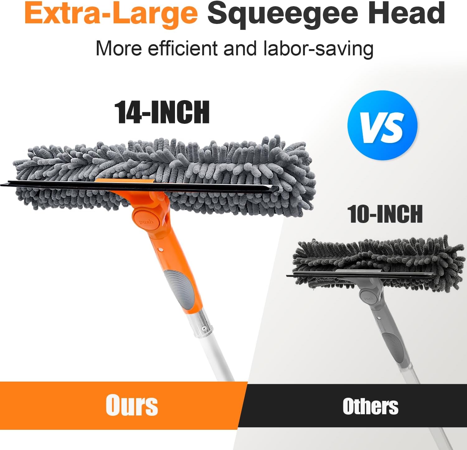 20 Ft High Reach Window Squeegee with 5-12Ft Extra-Thick Aluminum Telescopic Extension Pole| 14" Extra-Large 2-in-1 Window Cleaner Tool| Window Washer for Indoor/Outdoor Window,RV,Truck Glass