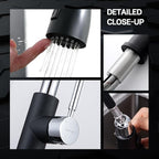 WEWE Kitchen Sink Faucet, Pull Down Kitchen Faucet, Black and Chrome Kitchen Faucet with Sprayer Stainless Steel Single Handle one or Three Hole for Laundry bar Kitchen Sinks