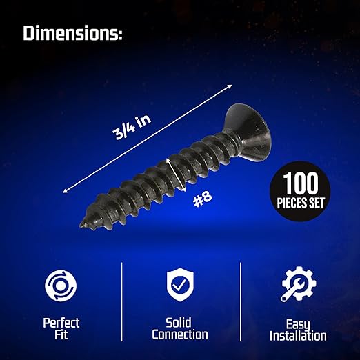 Bolt Dropper No. 8 x 3/4" Xylan Coated Stainless Flat Head Phillips - Wood Screw (100 pc) 18-8 S/S Black