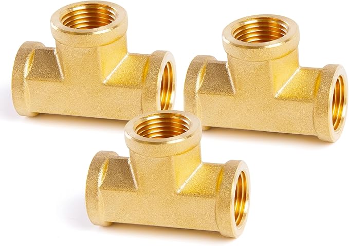 ChillWaves Brass Pipe Fitting, Tee 1/8" x 1/8" x 1/8" NPT Female Thread Adapter(3-PACK)