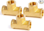 ChillWaves Brass Pipe Fitting, Tee 1/4" x 1/4" x 1/4" NPT Female Thread Adapter(3-PACK)