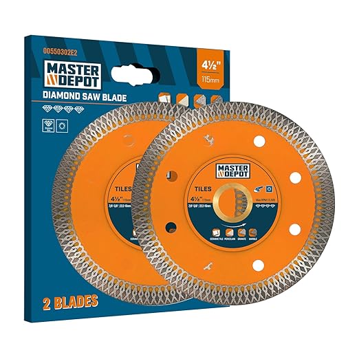 4.5 Inch Ultra-Thin Turbo Mesh Diamond Blade for Porcelain, Ceramic, Marble, Granite Cutting, 2 Pack for Handheld and Angle Grinders, Dry and Wet Use