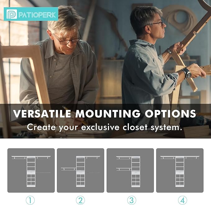Closet System With Drawers - 6 Partition Storage, Closet Organizer System With 3 Expandable Hanging Rods, Walk-In Closets Wardrobe Clothes Garment Rack For Bedroom
