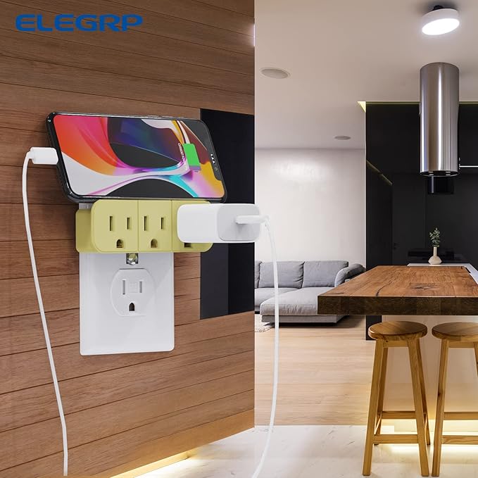 ELEGRP 2 to 3 Prong Grounded Triple Outlet Extender, 2-Prong to 3-Prong Adapter Converters for Wall Outlets, Portable Polarized Wall Plug Splitter with 3 AC Outlets, ETL Listed, 3 Packs, Ivory