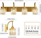 4-Light Crystal Vanity Light, Modern Gold Bathroom Wall Sconce with K9 Crystal Shades, 32.67" Long Over Mirror Lighting for Vanity, Makeup, Hallway, Elegant & Easy Install
