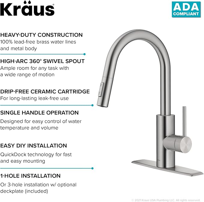 Kraus Oletto Spot Free Stainless Steel Dual Function Kitchen Faucets with Pull Down Sprayer, KPF-2620SFS