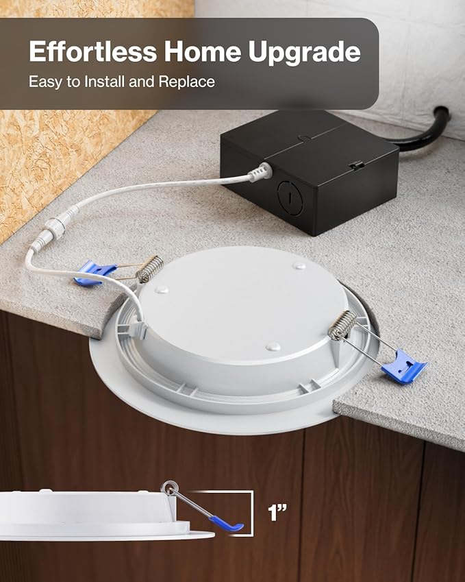 Sunco 12 Pack 6 Inch LED Recessed Light, Ceiling Canless Recessed Lights, Baffle Trim Ultra Thin, 850 LM, 14W, 5000K Daylight, Dimmable, Wafer Thin with Junction Box.