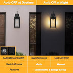 19" Large Dusk to Dawn Outdoor Lighting 2 Pack, Black Sensor Porch Lights Exterior Lighting Fixtures, Modern Wall Lantern Outdoor Wall Lights Waterproof Wall Sconce Lamp for House, Doorway, Garage