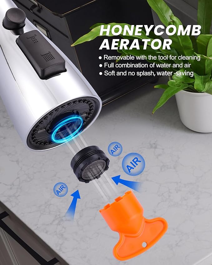 Metal Kitchen Faucet Head Replacement: 3-Function Pull Down Spray Nozzle with 9 Adapters, Sink Sprayer Replacement Compatible with Moen, Delta, Kohler, American Standard Faucets, Chrome