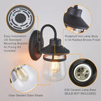 Outdoor Wall Sconce with Clear Seeded Glass Shade,Waterproof Exterior Fixture in Oil Rubbed Bronze Finish,Suit for Wet Locations,Easily Installed in Porch Patio Entryway,Doorway,Corridor
