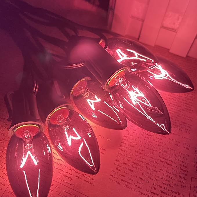 25 Pack Halloween Purple Replacement Bulbs,C9 Glass Incandescent Bulbs for Outdoor String Light, C9/E17 Candelabra Base 7 Watt Great for Night Lights and Holiday Decorations