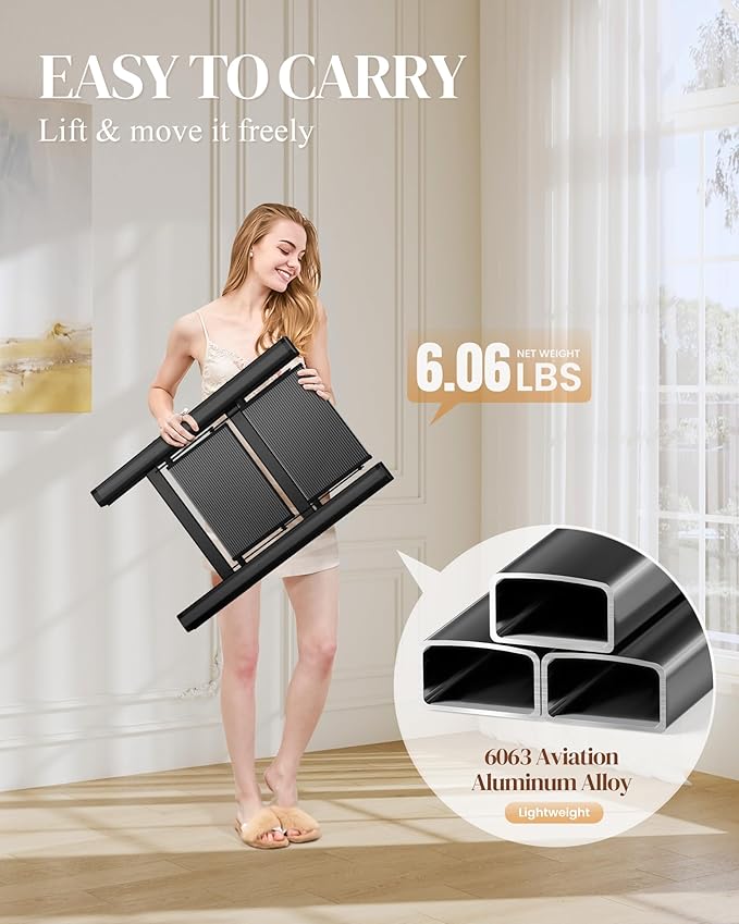 GameGem 2 Step Ladder, Folding Step Stool with Wider Pedal, Anti-Slip Feet & Non Slip Stripes, Aluminum Sturdy Material, 300Lbs Capacity, Elegant Look of Piano Black Better Matches Your Home