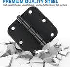 Interior Matte Black Hardware Door Hinges 3.5 Inch 30 Pack 3 1/2" Rounded 5/8" Radius Left Right Hinge for Penthouse Studio Dorm Hut Apartment Home Metal Decor Bisagras para Puertas De Madera 3 ½"