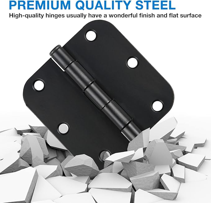 90 Pack Rounded Matte Black Door Hinges 3.5 Inch 5/8" Radius for Interior 3 1/2" Flat Iron Bifold Residential Standard Hinge Bedroom Indoor