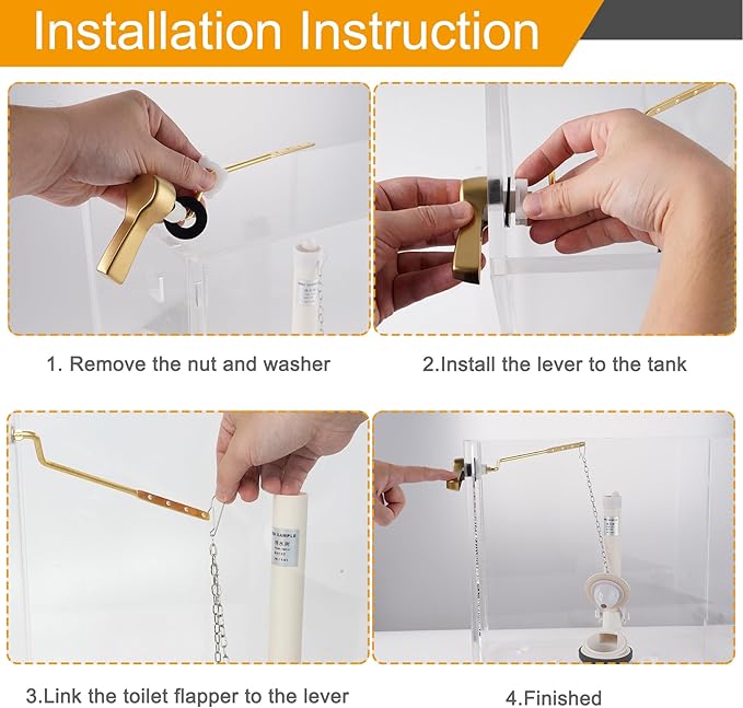 Hibbent 2 Pack Universal Toilet Tank Flush Lever Replacement, Toilet Handle Replacement Trip Levers with Stainless Steel Flapper Chains for Most Side Mount Toilets,Toilet Repair Handle,Brushed Gold