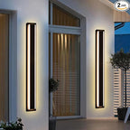 MELUCEE 2 Pack 48 Inch Outside Wall Lights for House 5 Color Dimmable Modern Long Strip LED Outdoor Wall Lights Fixture Black Linear Exterior Sconce Wall Mount Lighting for Balcony Porch Garage Stair