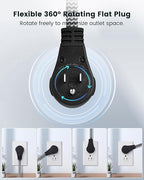 SURAIELEC 6FT Flat Extension Cord with 360° Rotating Plug, Braided Flat Plug with 3 Outlets, 16 AWG Thin Black Extension Cord for Indoor Use, Home, Office, Compact Spaces, ETL Listed