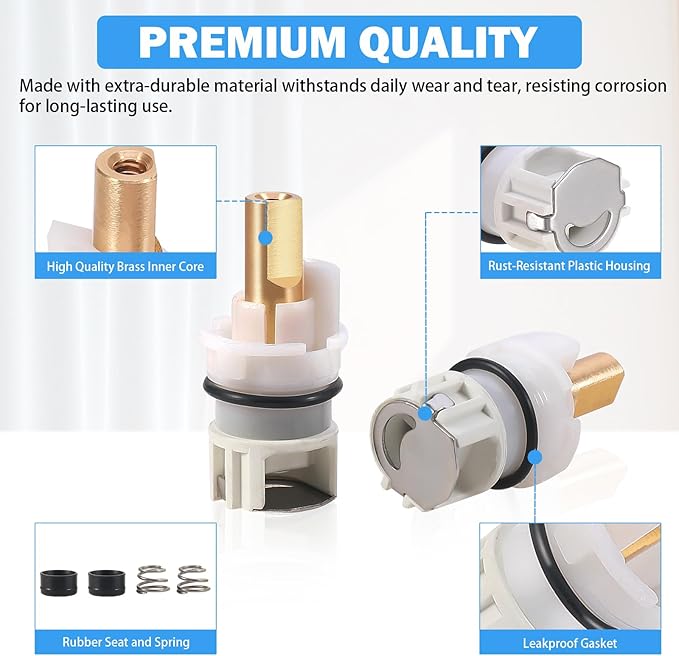 RP25513 Faucet Stem Assembly Compatible with Delta Two Handle Faucet Repair Kit with RP4993 Rubber Seat and Spring, Replacement Stems Cartridges for Delta Bathtub Shower Sink Bathroom Faucet, 2-PACK